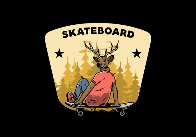 Man with deer head sitting on skateboard illustration