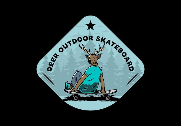 Man with deer head sitting on skateboard illustration