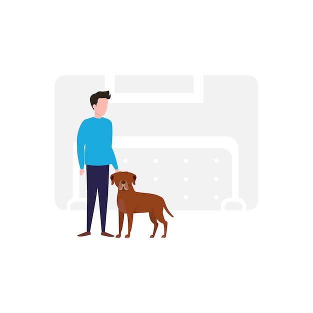 A man with a dog on a white background