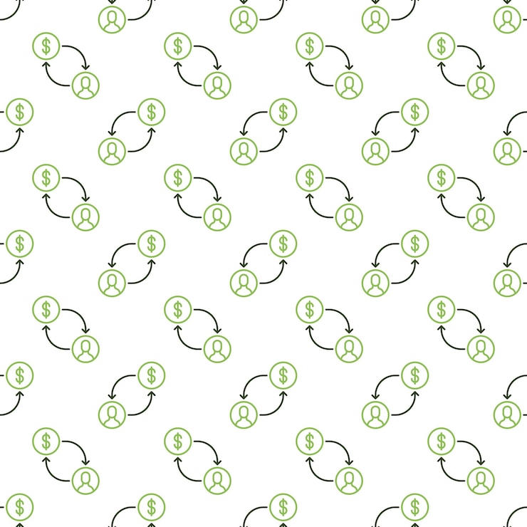 Vector man with dollar sign connected with arrows vector line seamless pattern