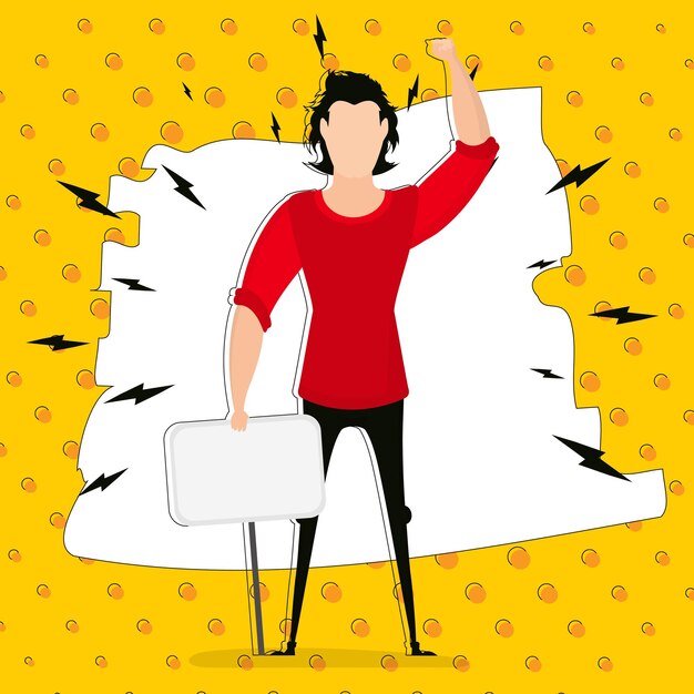 A man with an empty banner in his hands and a place for your text Pop art cartoon style Vector