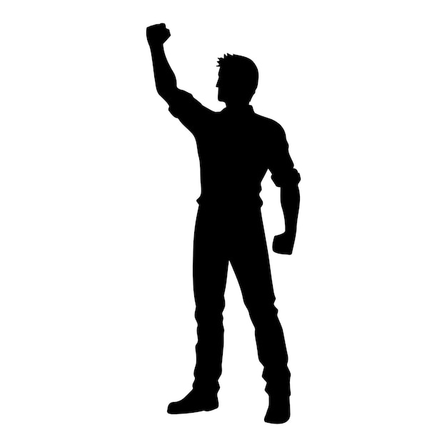 Человек с поднятым кулаком силуэт векторная иллюстрация