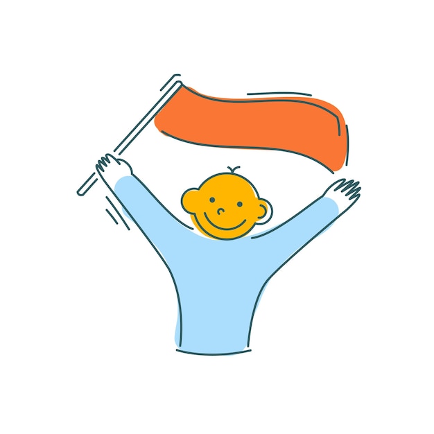 Man with flag Funny character design Vector illustration in trendy linear cartoon style