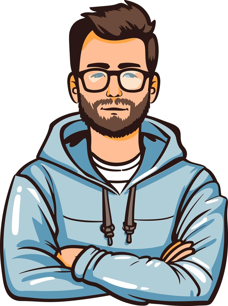 Vector a man with glasses and a blue hoodie with his arms crossed