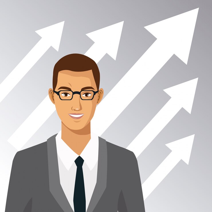 Vector man with glasses suit business arrow growth 
