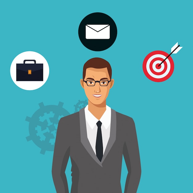 Vector man with glasses suit business icons