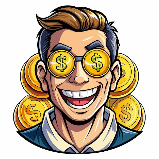 Vector man with gold coins covering eyes