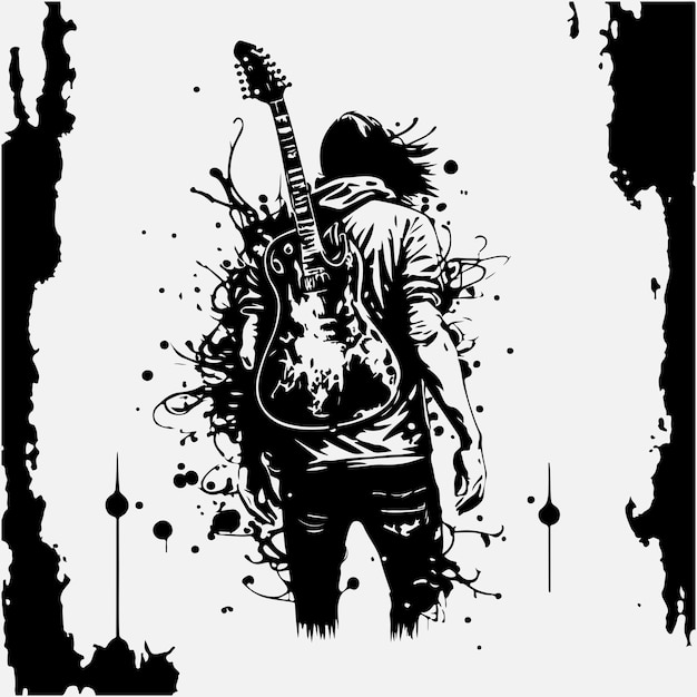 Uomo con chitarra rock star punk musicista illustrazione vettoriale dell'artista