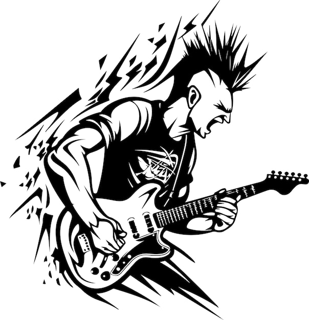 Vector man with guitar rock star punk musician artist vector illustration