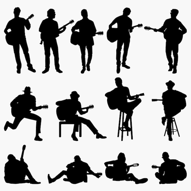 Vector man with guitar vector silhouette