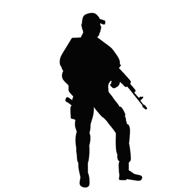 man with gun silhouette white background vector