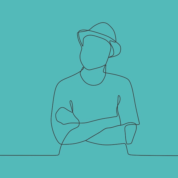 Man with hat oneline continuous single line art