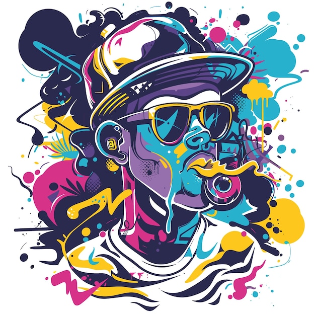 Vector a man with a hat and sunglasses is blowing bubbles