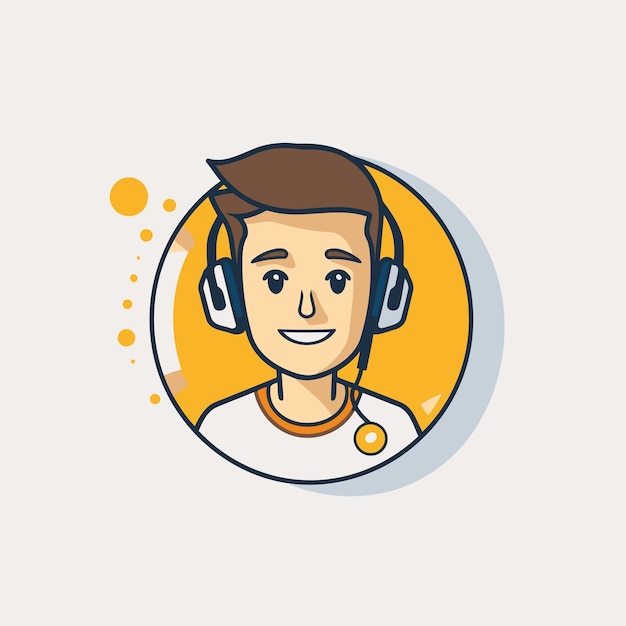 Man with headphones Vector illustration in a flat style Man in headphones