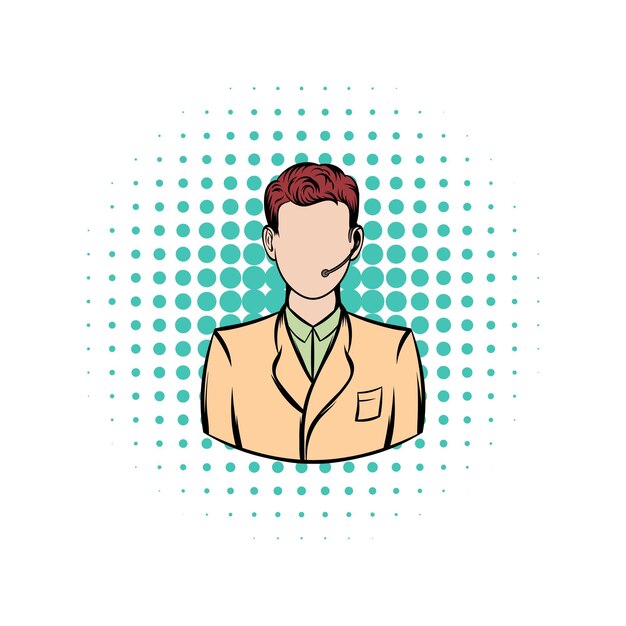 Man with headset comics icon on a white background