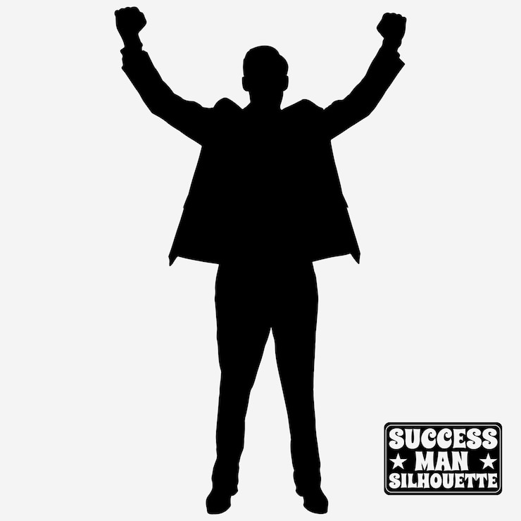 Vector a man with his arms raised in the air silhouette