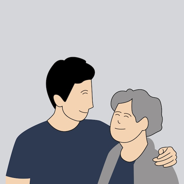 Vector man with his old mother