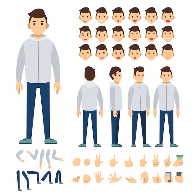 man with hoodie character set