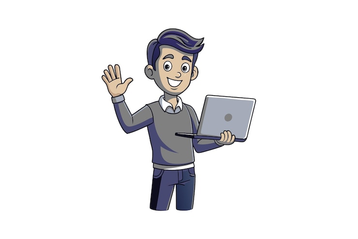 Vector a man with a laptop and a computer on his arm