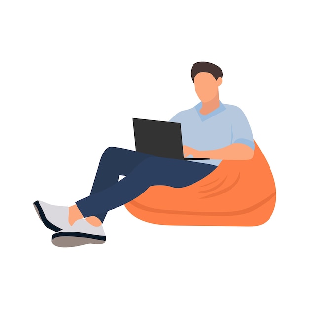 Man with laptop sitting on the armchair. Freelance, business or studying concept. vector