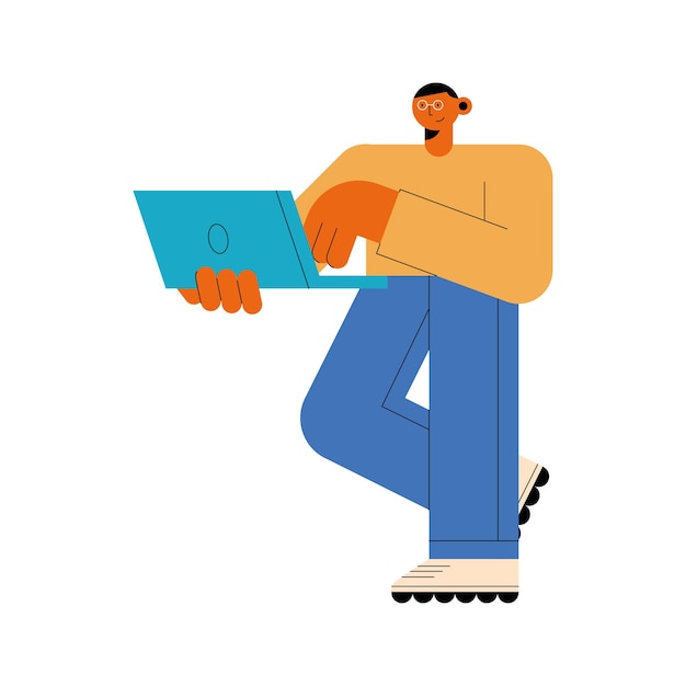 Man with laptop standing character