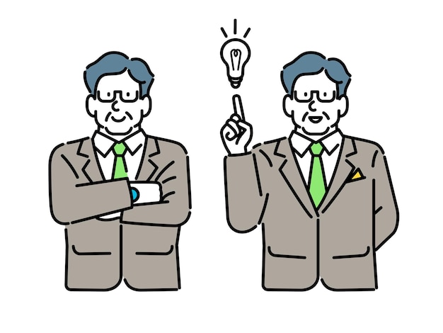 A man with a light bulb above his head is pointing up.