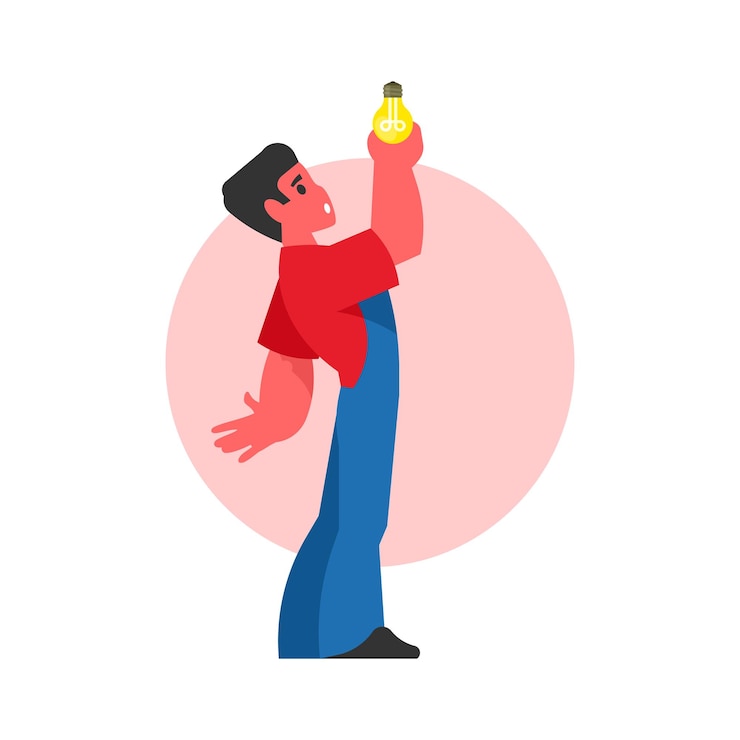 Vector man with a light bulb idea concept vector illustration in flat style