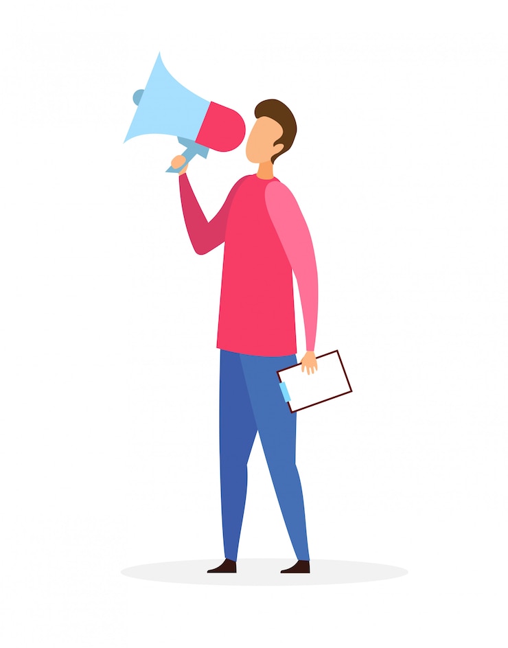 वेक्टर man with loudspeaker flat vector illustration