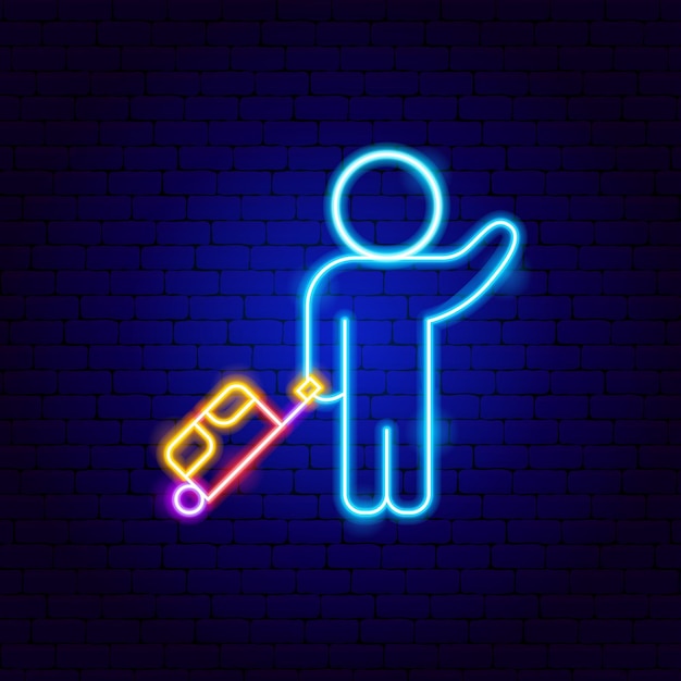 Insegna al neon dell'uomo con i bagagli