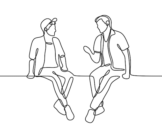 Man with man talking sitting oneline continuous single line art