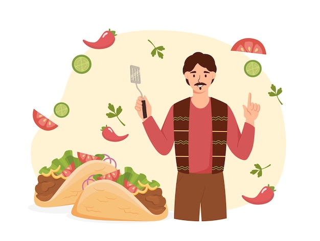 Man with mexican food vector concept