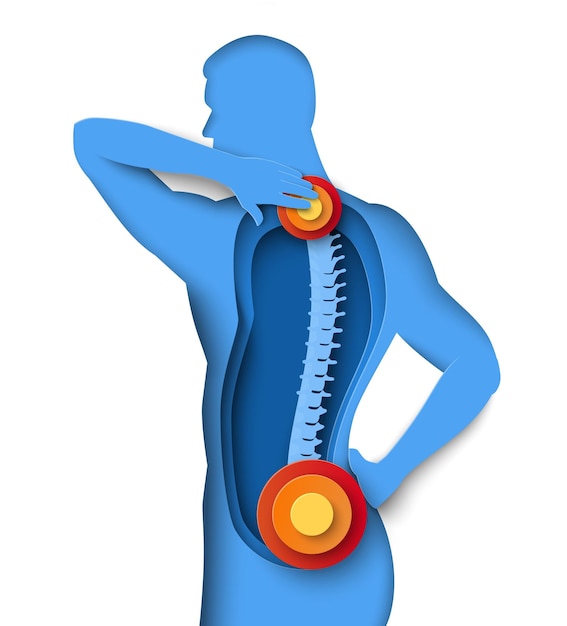 벡터 목과 허리 통증 벡터를 가진 남자