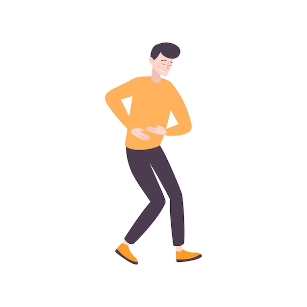 A man with an orange shirt is running in a white background