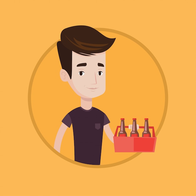 Man with pack of beer vector illustration.