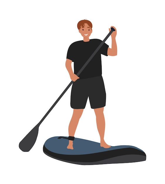 A man with a paddle in his hand is standing on a board, sup board, stan up paddle board