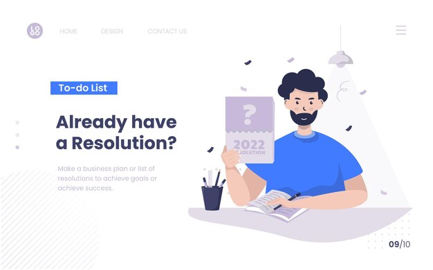 Vector a man with personal resolution plan and todo list on landing page design