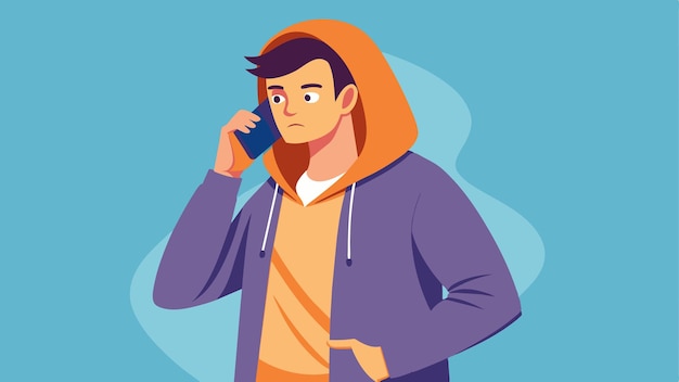 a man with a phone in his hand and a cartoon image of a man on the phone