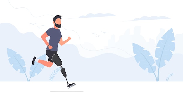 A man with a prosthetic leg is running. Vector.