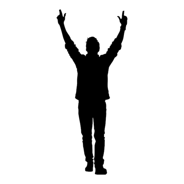 Vector man with raised arms silhouette on white