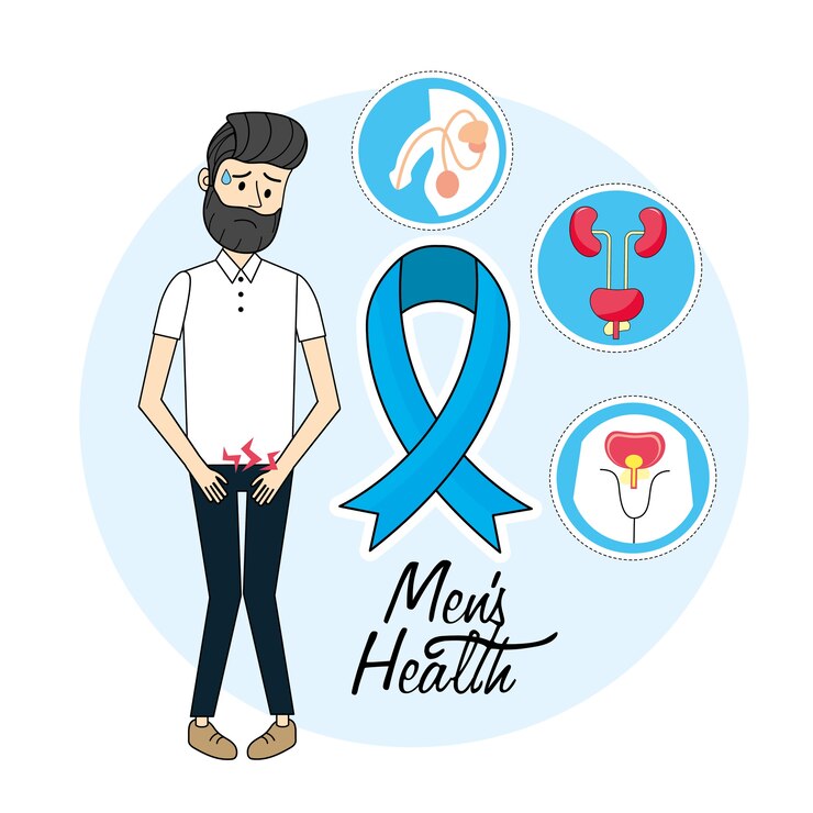 Vector man with renal infection and blue ribbon