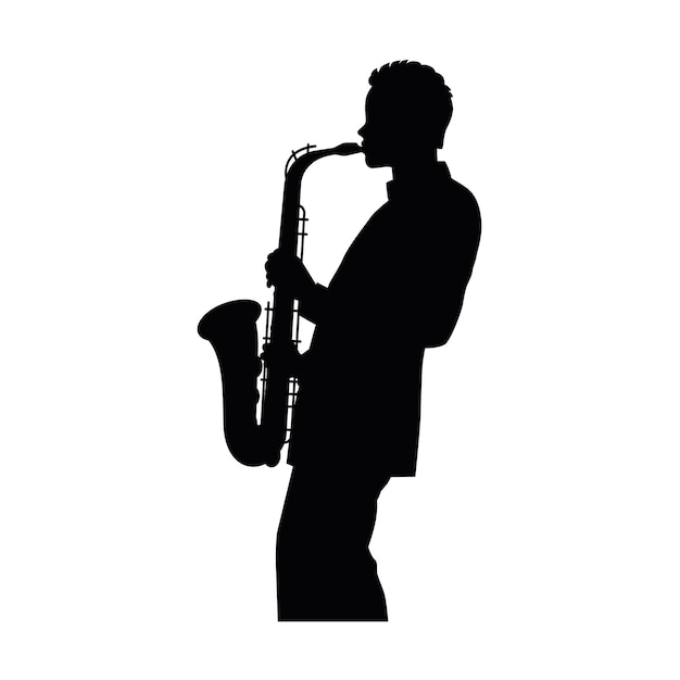 Vettore uomo con silhouette di sassofono musicista jazz silhouette di sassofonista