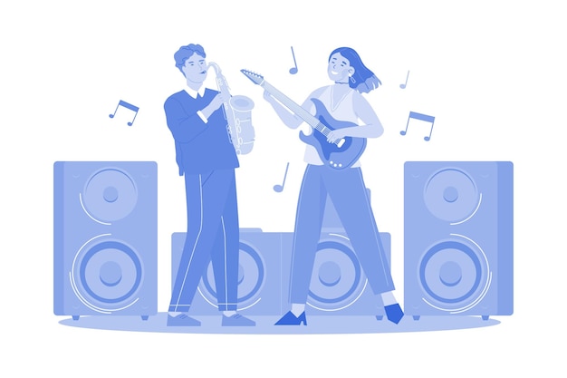 Vector man with saxophone and woman with guitar