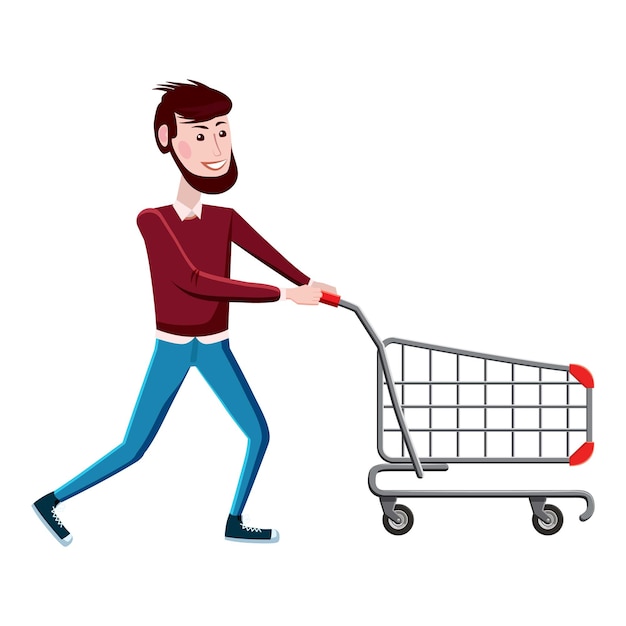man with shopping cart icon cartoon illustration of man with shopping cart vector icon for web