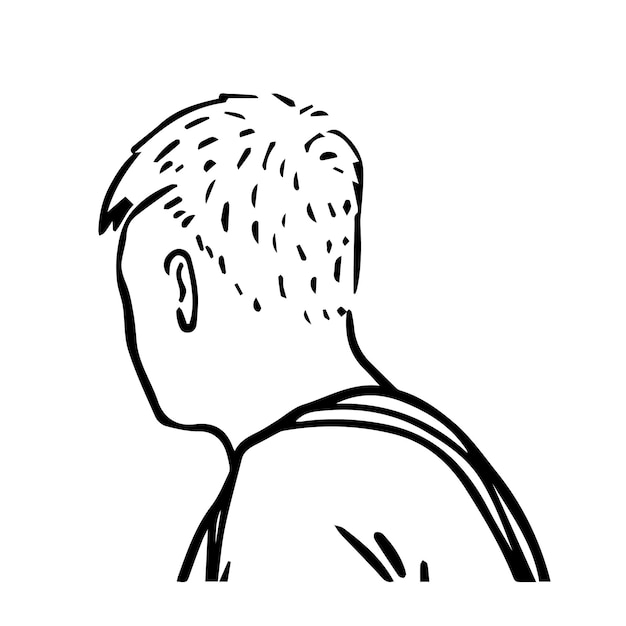 Мужчина с короткими волосами в футболке каракули линейная мультяшная раскраска
