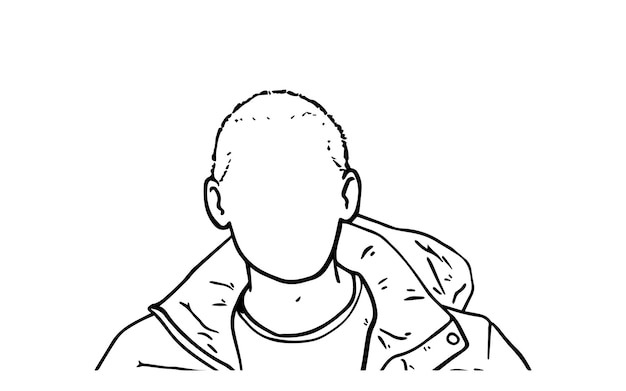 Мужчина с короткими волосами в куртке рисует линейную мультяшную раскраску