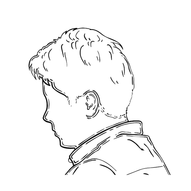 Man with short hair in shirt profile man linear doodle coloring cartoon