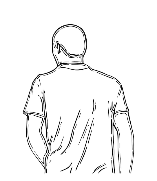 Man with short hair in a tshirt clothes man linear cartoon coloring book