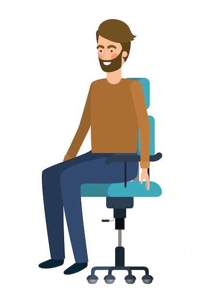 Man with sitting in office chair avatar character