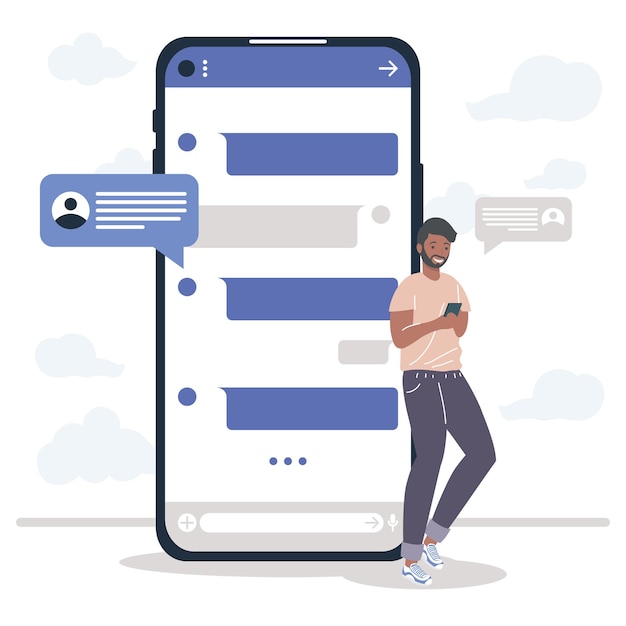 ベクトル スマートフォンのメッセージングを持つ男