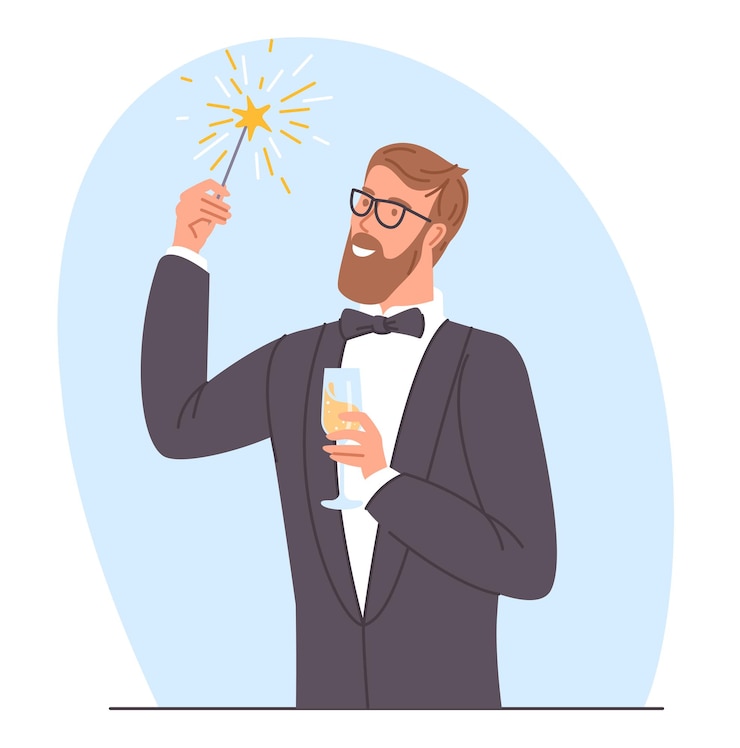 Vector man with sparklers in his hands